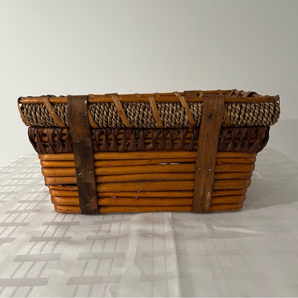 🔥PRICE DROP! Wooden Basket with Braided Rope Wrap Accent